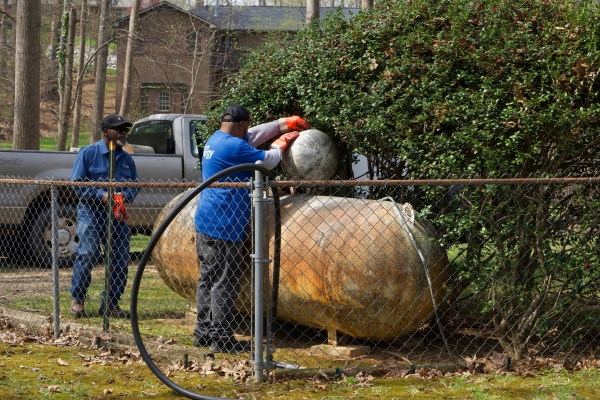 Davenport Energy staff tending to propane truck