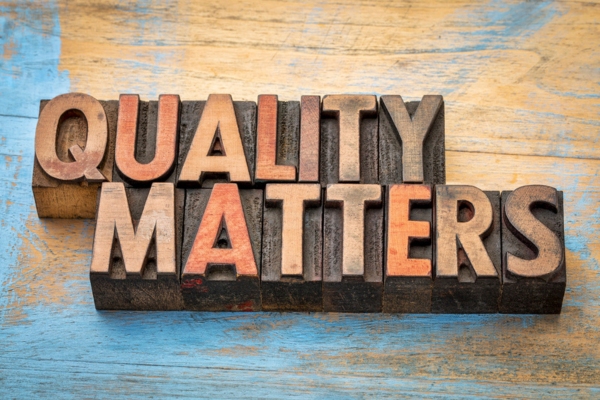 Quality matters word spelled using wooden letterpress