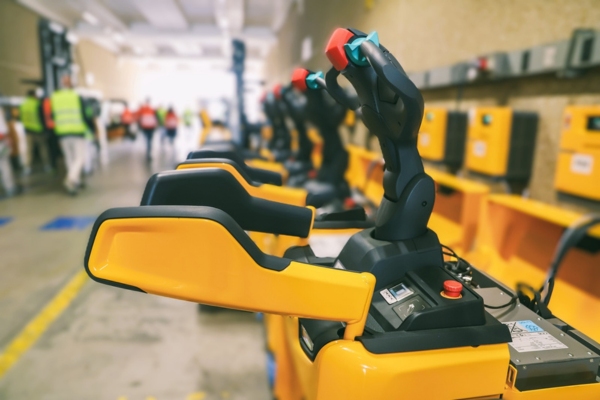 closeup of forklifts being charged