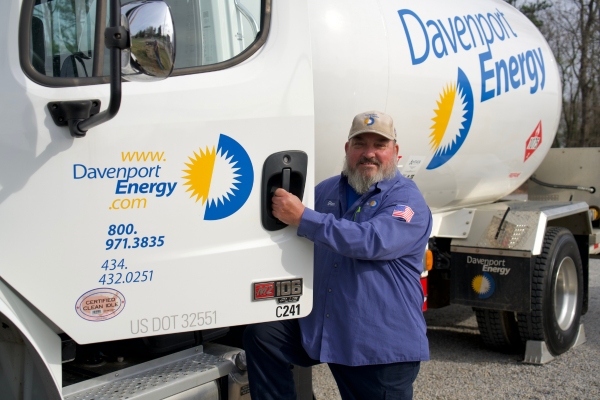 Davenport Energy propane delivery truck and driver